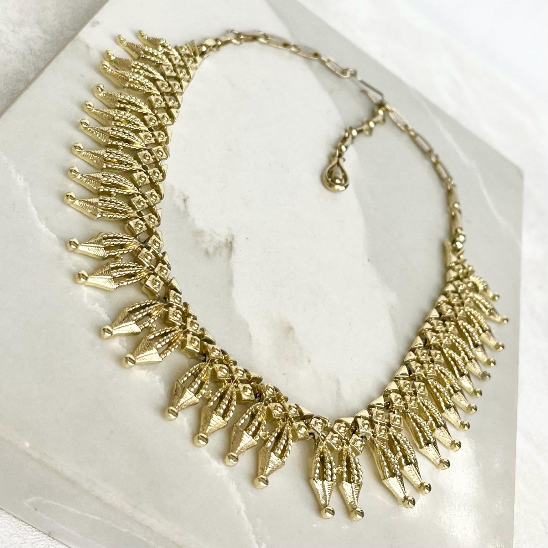 Fringed Collar Necklace Gold Plate : Statement Multi Drop Chain 16” Adjustable Length MillyOliverVintage