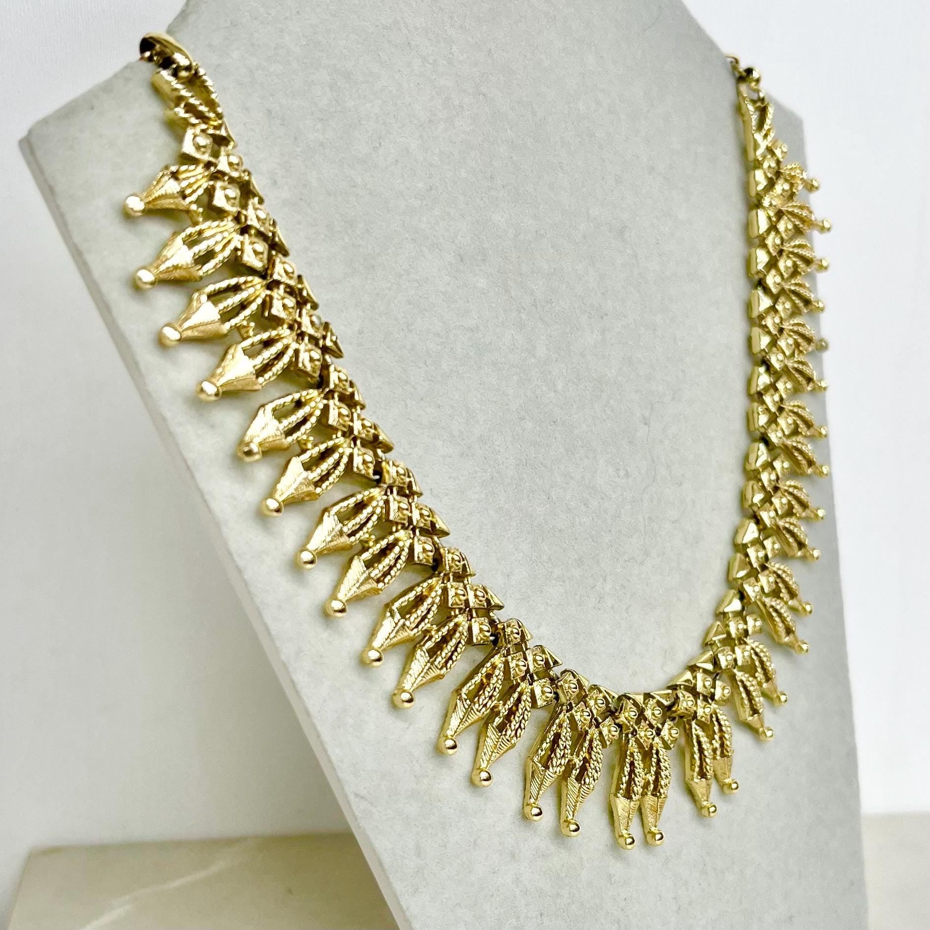 Fringed Collar Necklace Gold Plate : Statement Multi Drop Chain 16” Adjustable Length MillyOliverVintage