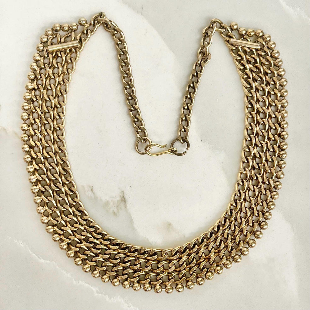 Wide Collar Necklace Gold Tone : Vintage Statement Grecian Style Chain 17” Long MillyOliverVintage