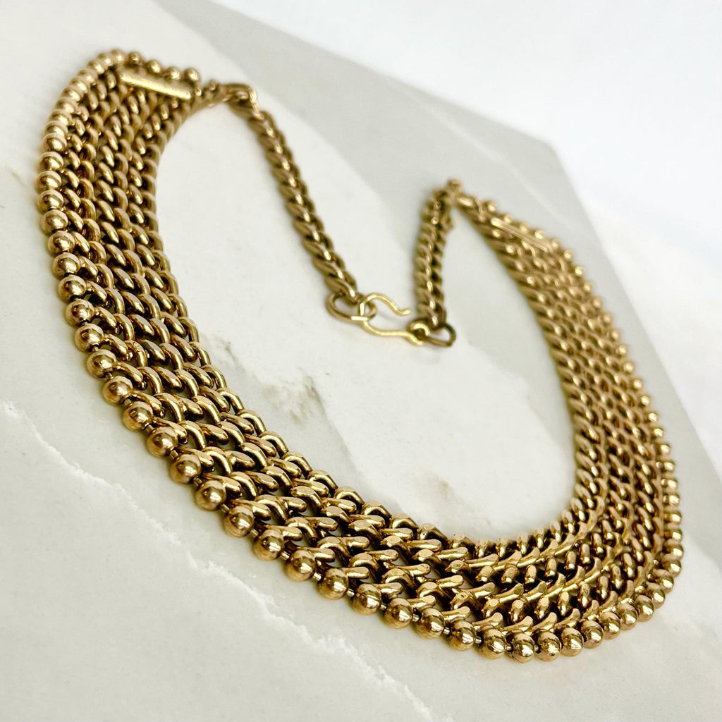 Wide Collar Necklace Gold Tone : Vintage Statement Grecian Style Chain 17” Long MillyOliverVintage