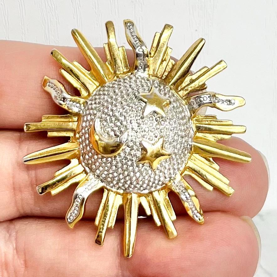 Gold Silver Star Moon and Sun Brooch : Vintage Costume Jewellery MillyOliverVintage