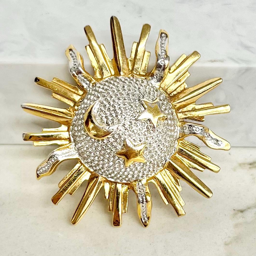 Gold Silver Star Moon and Sun Brooch : Vintage Costume Jewellery MillyOliverVintage