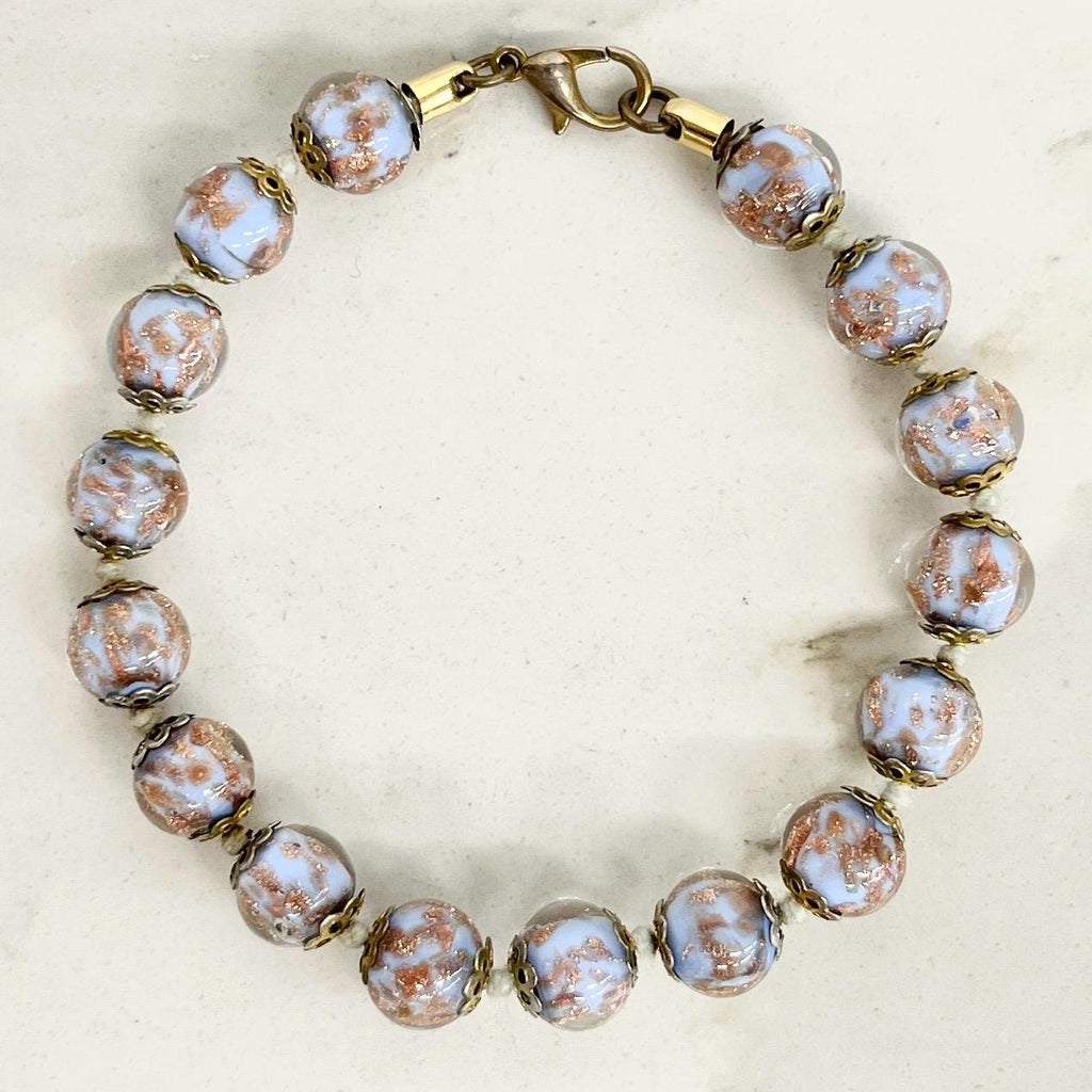 Lilac Venetian Glass Bead Bracelet : Vintage Beautifully Designed with Gold Aventurine Flecks Throughout MillyOliverVintage