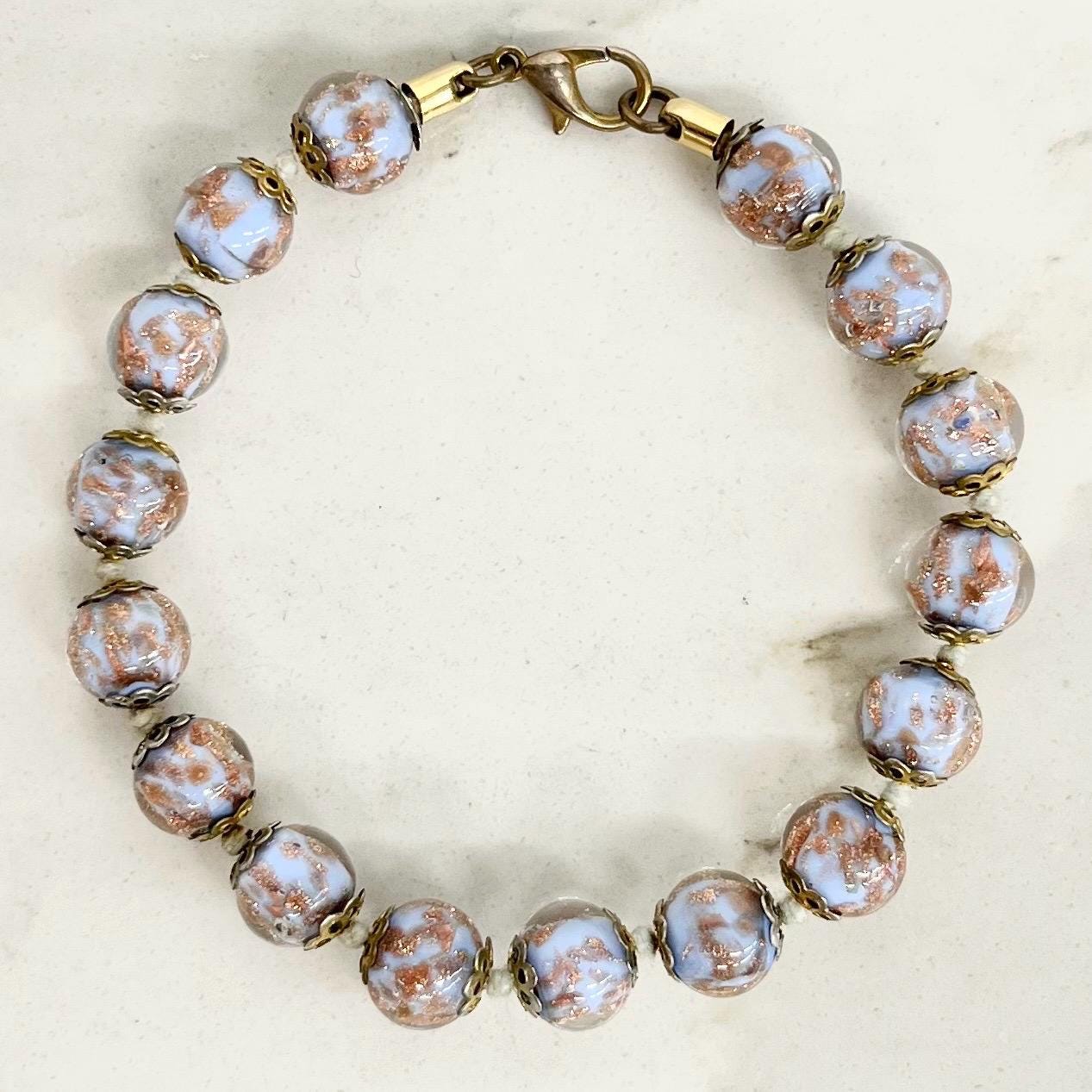 Lilac Venetian Glass Bead Bracelet : Vintage Beautifully Designed with Gold Aventurine Flecks Throughout MillyOliverVintage