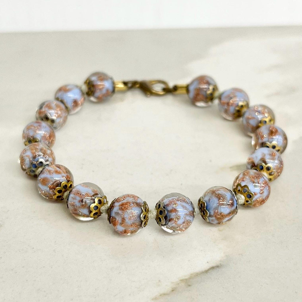 Lilac Venetian Glass Bead Bracelet : Vintage Beautifully Designed with Gold Aventurine Flecks Throughout MillyOliverVintage