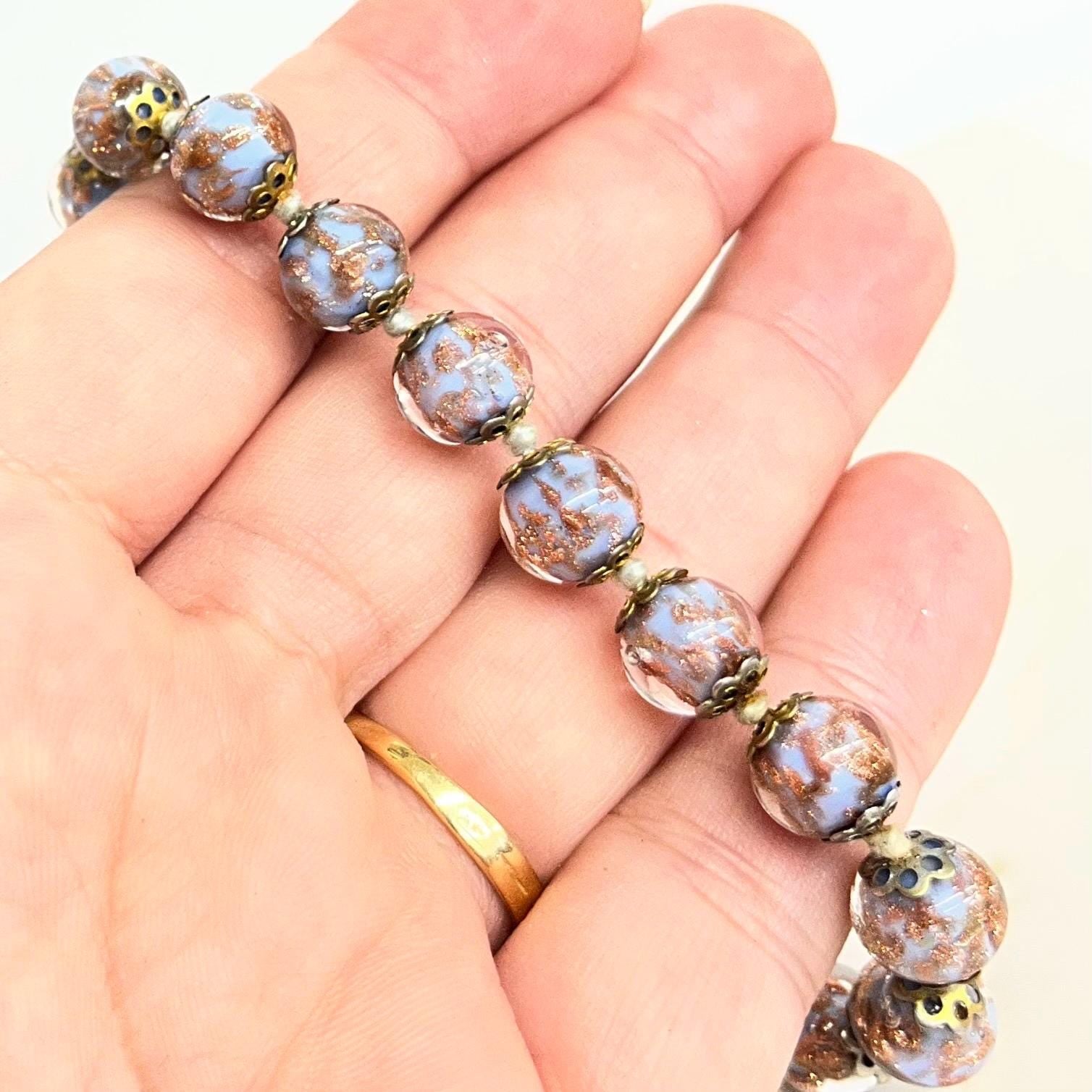 Lilac Venetian Glass Bead Bracelet : Vintage Beautifully Designed with Gold Aventurine Flecks Throughout MillyOliverVintage
