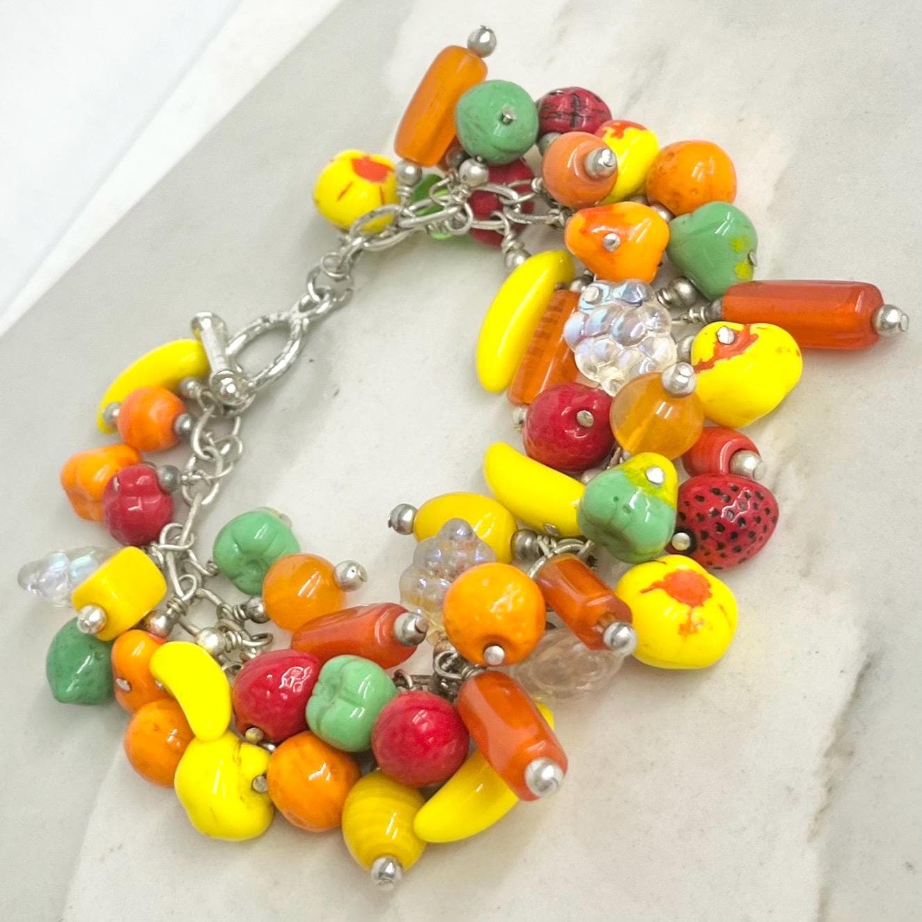 Tutti Fruity Glass Bead Charm Bracelet : Vintage Fruit Beaded Design with a Toggle Clasp MillyOliverVintage