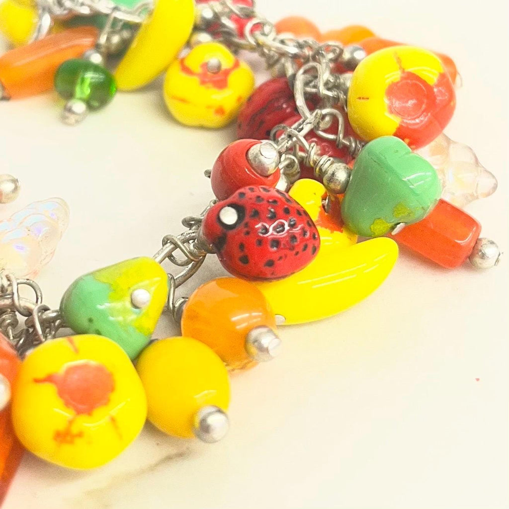 Tutti Fruity Glass Bead Charm Bracelet : Vintage Fruit Beaded Design with a Toggle Clasp MillyOliverVintage