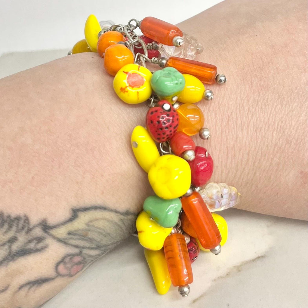 Tutti Fruity Glass Bead Charm Bracelet : Vintage Fruit Beaded Design with a Toggle Clasp MillyOliverVintage