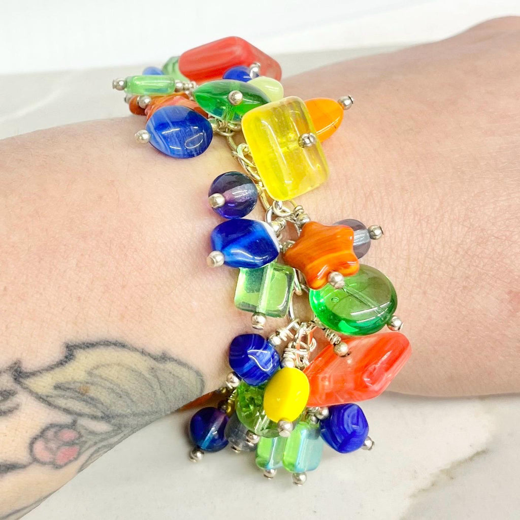 Czech Glass Bead Charm Bracelet : Vintage Multi Coloured Beaded Design with a Toggle Clasp 7” Long MillyOliverVintage