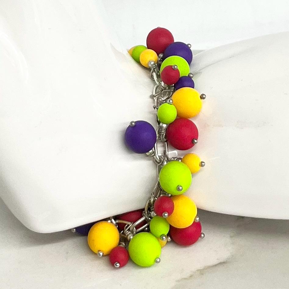 Neon Czech Glass Bead Charm Bracelet : Vintage Multi Coloured Beaded Design with a Toggle Clasp 7” Long MillyOliverVintage