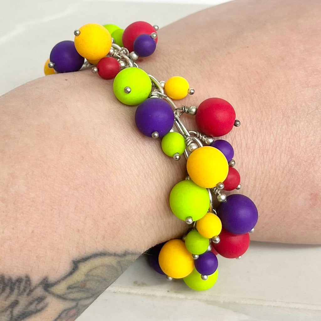 Neon Czech Glass Bead Charm Bracelet : Vintage Multi Coloured Beaded Design with a Toggle Clasp 7” Long MillyOliverVintage