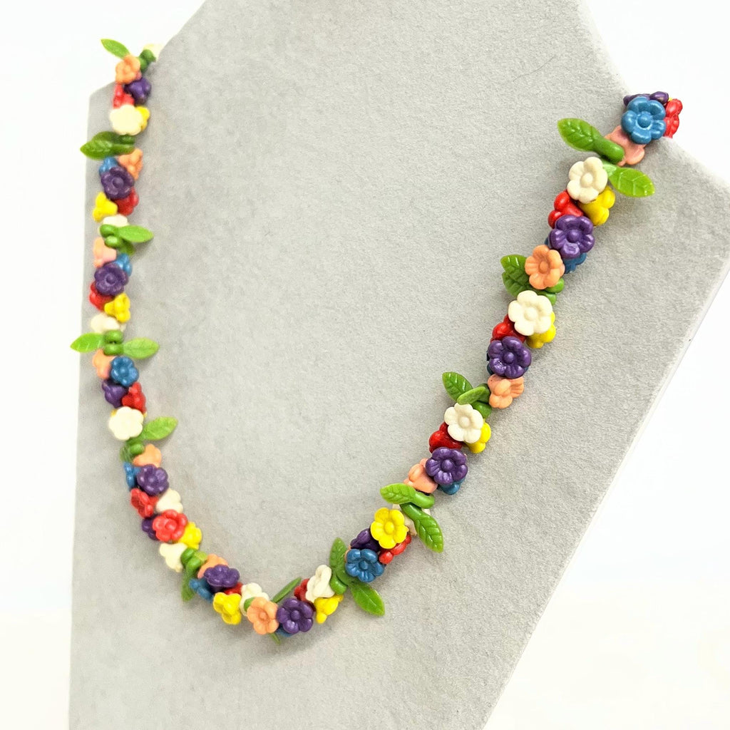 Vintage Plastic Multi Coloured Flower Bead Necklace : 1950’s 1960’s with a Barrel Clasp MillyOliverVintage
