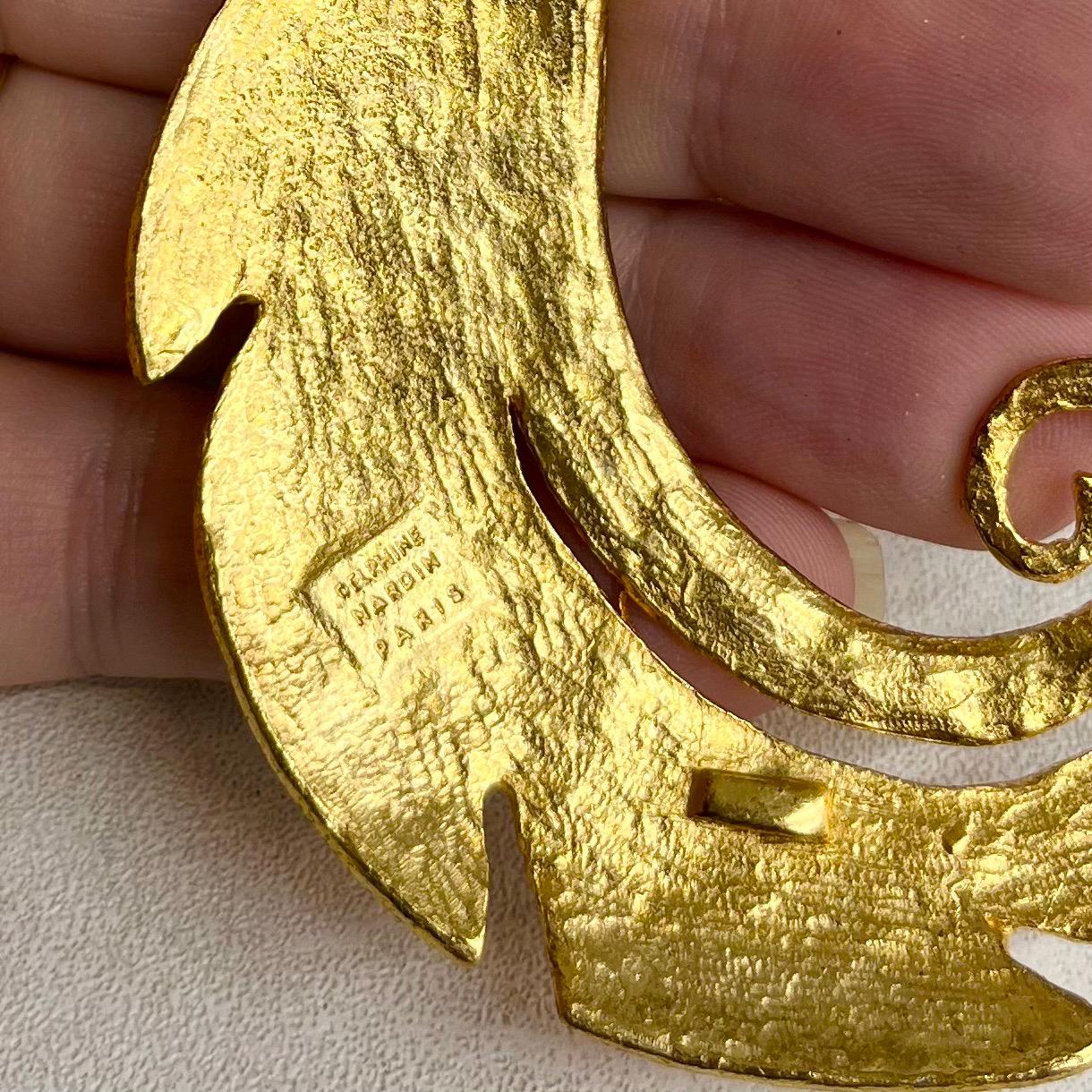 Delphine Nardin Statement Necklace and Earrings Set : 1990’s Designer Artisan Collar Necklace with a Large Leaf Pendant Chunky Gold Tone MillyOliverVintage