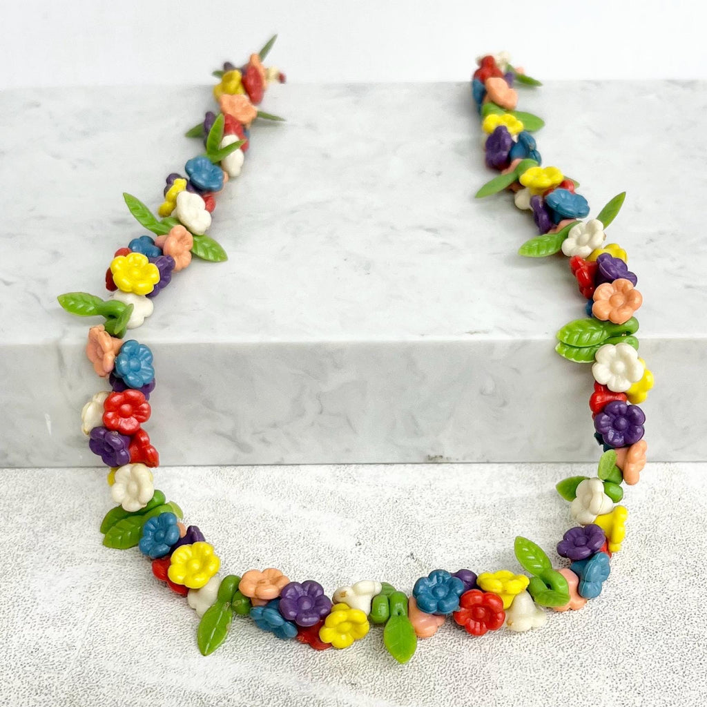 Vintage Plastic Multi Coloured Flower Bead Necklace : 1950’s 1960’s with a Barrel Clasp MillyOliverVintage