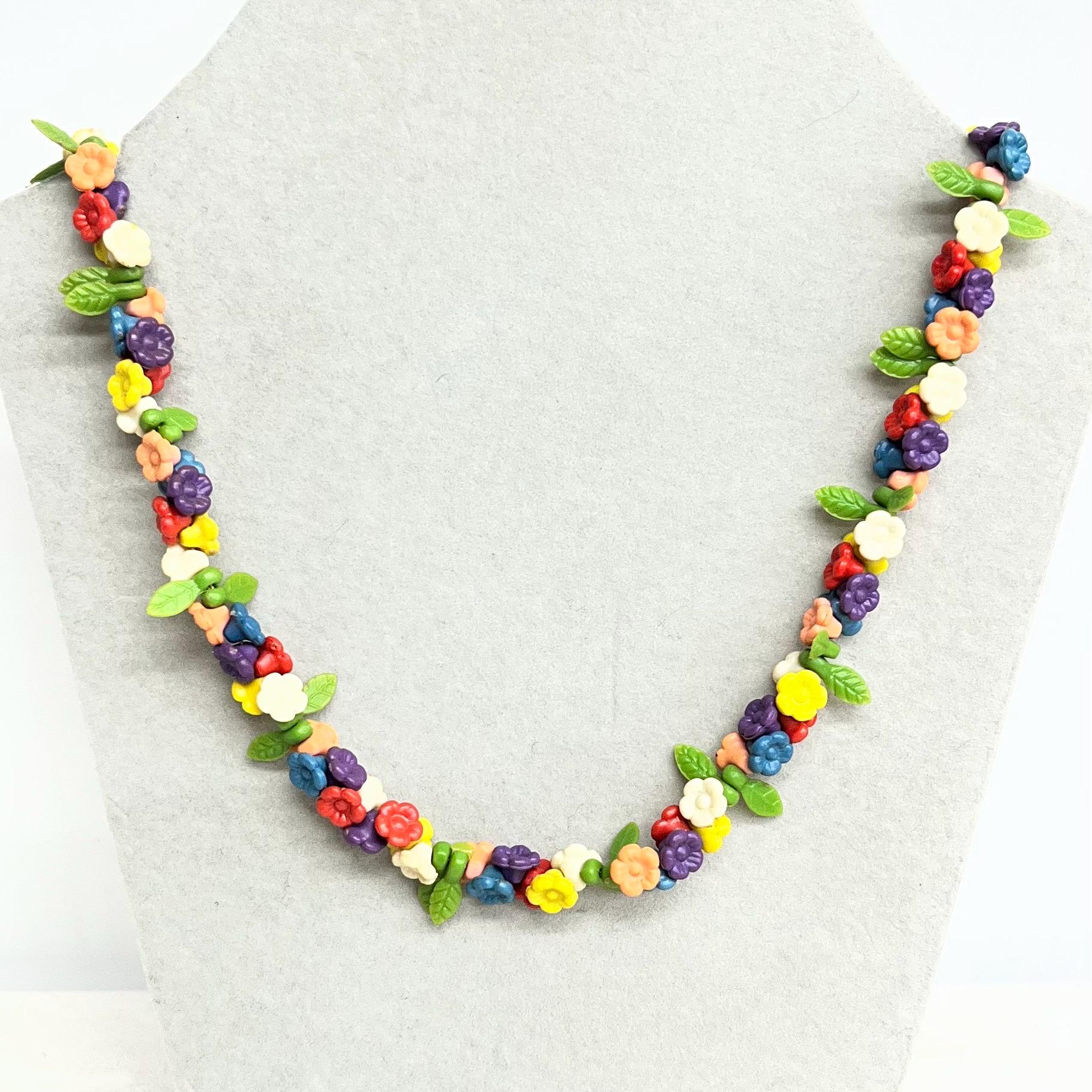 Vintage Plastic Multi Coloured Flower Bead Necklace : 1950’s 1960’s with a Barrel Clasp MillyOliverVintage