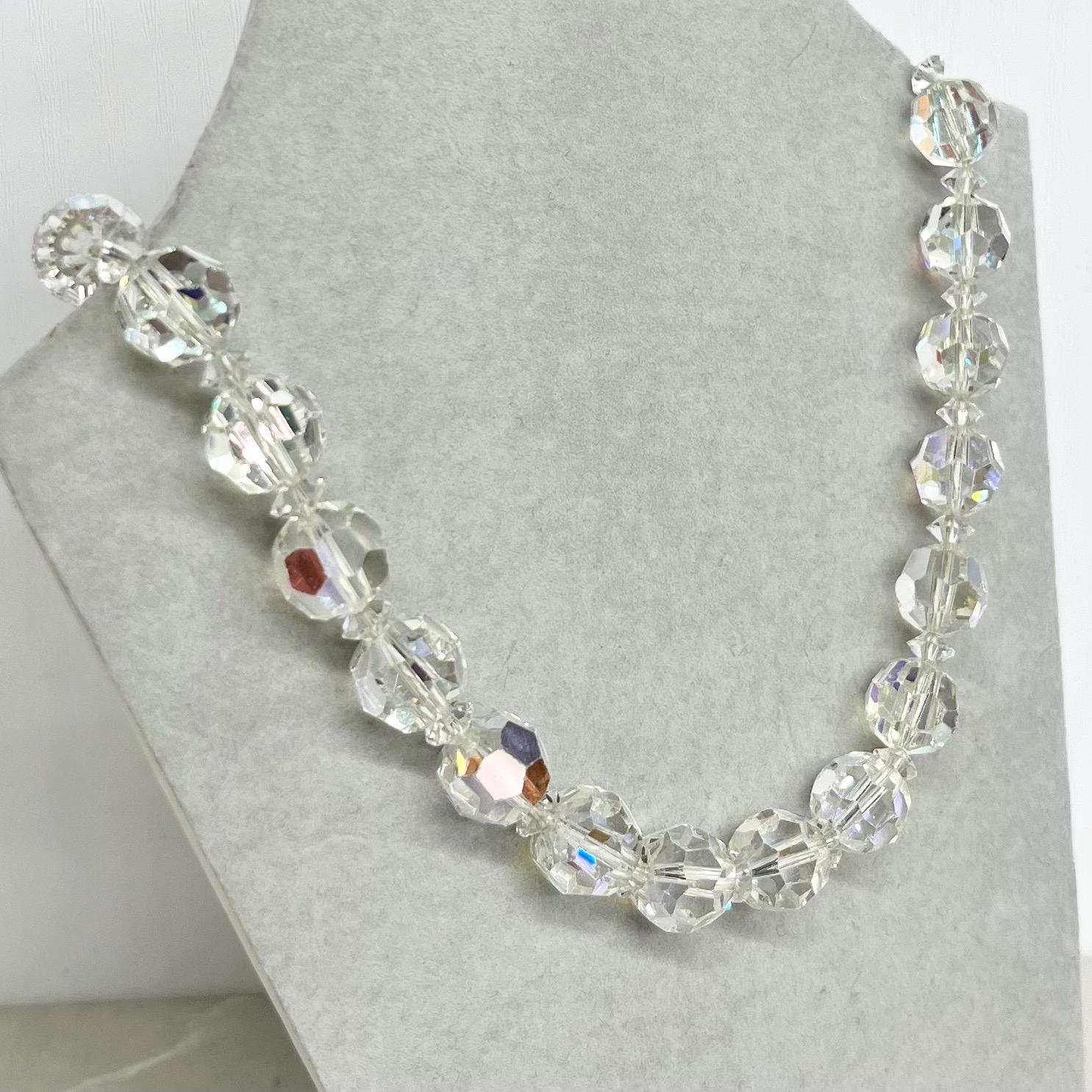 Vintage Aurora Borealis Austrian Crystal Bead Bridal Necklace : 1930s - 1940’s with a Hook Clasp MillyOliverVintage