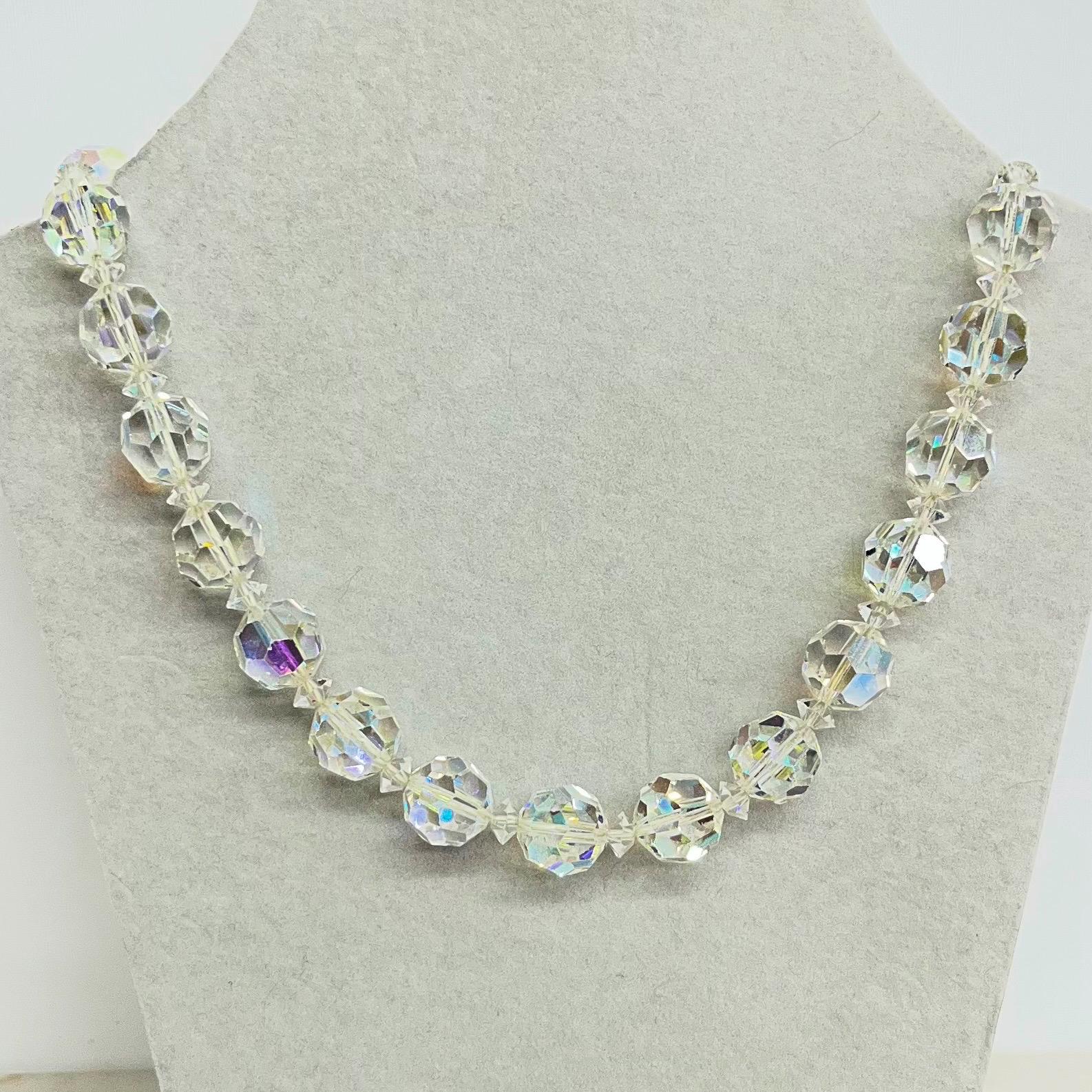 Vintage Aurora Borealis Austrian Crystal Bead Bridal Necklace : 1930s - 1940’s with a Hook Clasp MillyOliverVintage