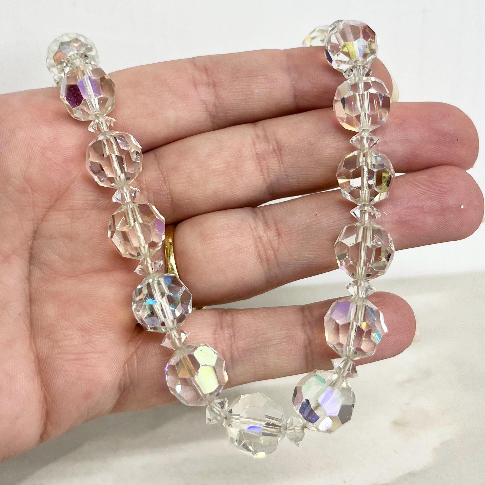 Vintage Aurora Borealis Austrian Crystal Bead Bridal Necklace : 1930s - 1940’s with a Hook Clasp MillyOliverVintage