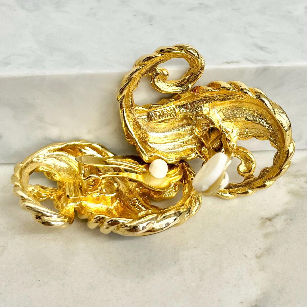 Vintage Oversized Black & Gold Clip On Earrings - S Shaped Chanel Style Statement Earrings MillyOliverVintage