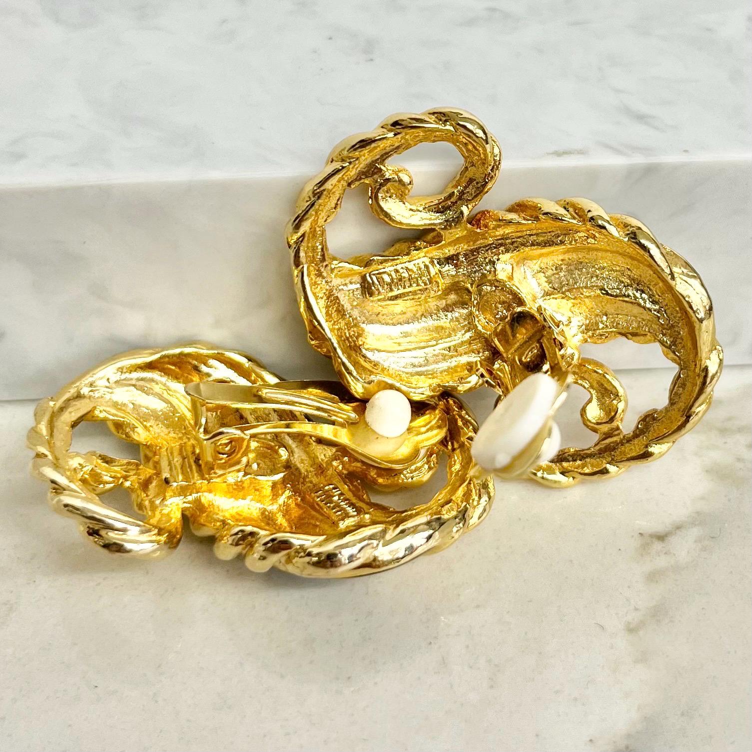 Vintage Oversized Black & Gold Clip On Earrings - S Shaped Chanel Style Statement Earrings MillyOliverVintage