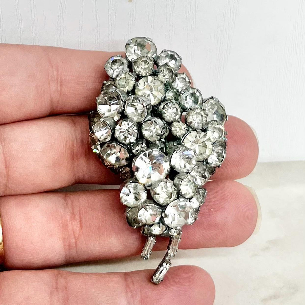 Vintage Clear Crystal Cluster Flower Brooch in a Silver Tone Setting Excellent Quality Substantial Statememt Jewellery MillyOliverVintage