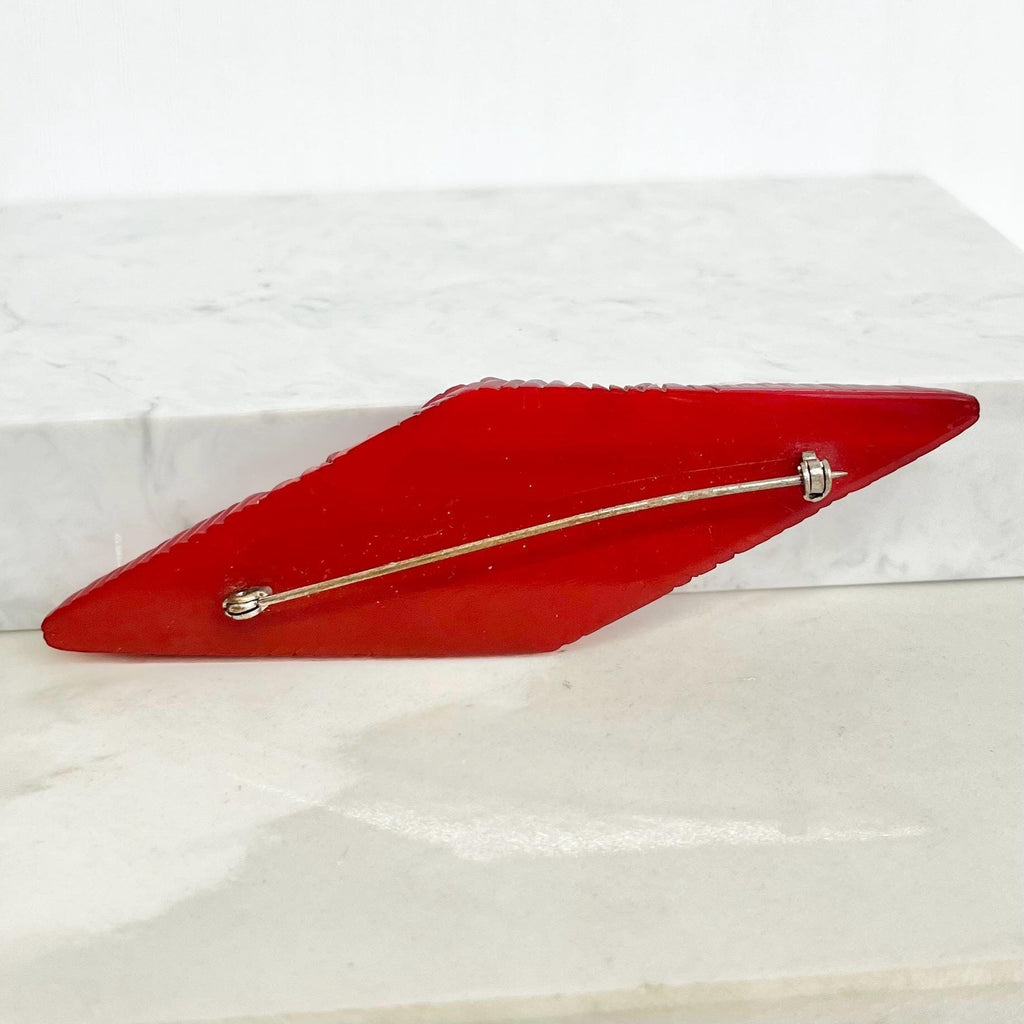 Vintage Cherry Red Bakelite Carved Flower Brooch Large Size Beautifullh Designed MillyOliverVintage