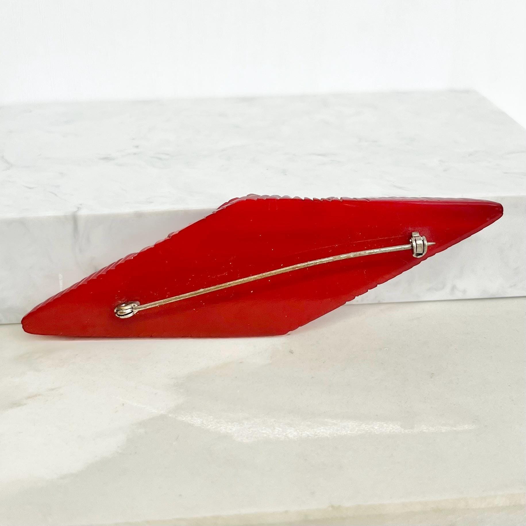 Vintage Cherry Red Bakelite Carved Flower Brooch Large Size Beautifullh Designed MillyOliverVintage