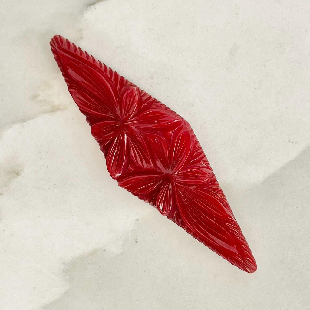 Vintage Cherry Red Bakelite Carved Flower Brooch Large Size Beautifullh Designed MillyOliverVintage
