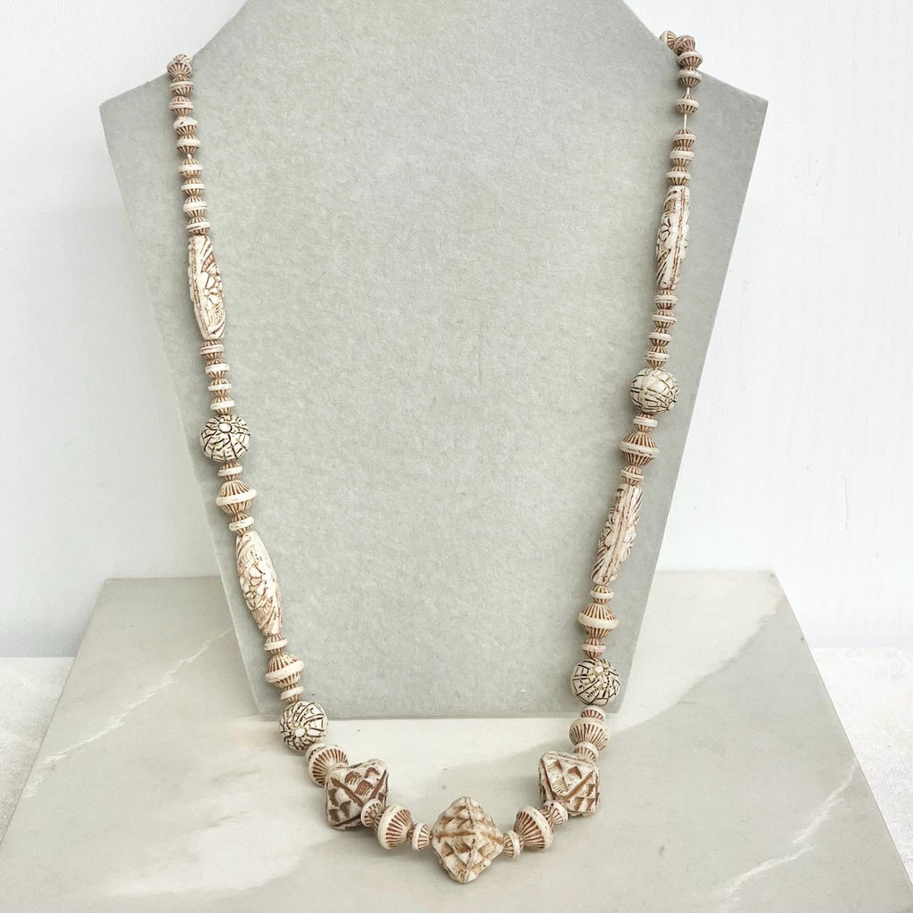 Vintage Max Neiger Cream Uranium Glass Bead Necklace, Egyptian Revival Jewellery 22” Long MillyOliverVintage