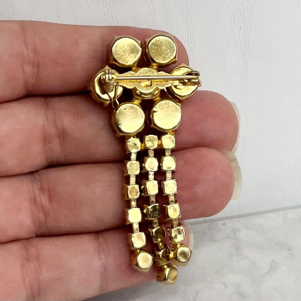 Vintage Aurora Borealis Austrian Crystal Three Tassle Drop Brooch Gold Plate Statement Piece MillyOliverVintage