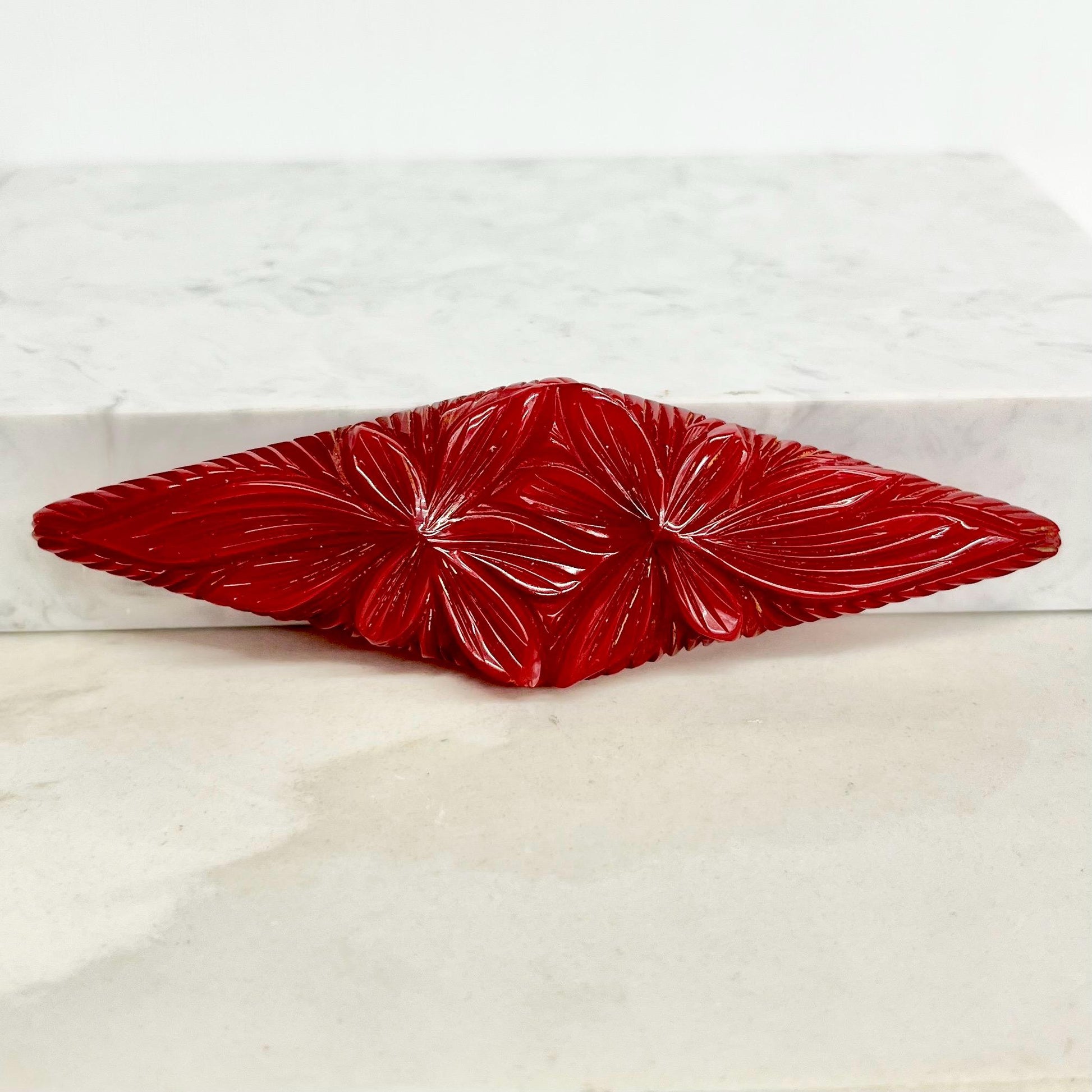 Vintage Cherry Red Bakelite Carved Flower Brooch Large Size Beautifullh Designed MillyOliverVintage