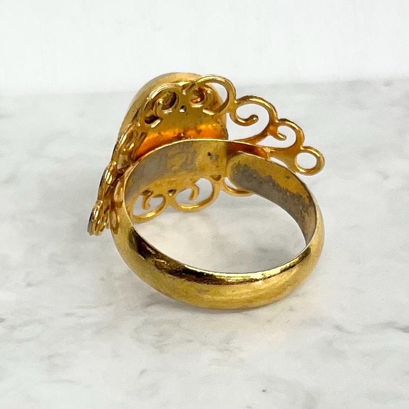 Vintage Yellow Uranium Glass Cabochon Dress Ring UV Reactive Glow UV Jewellery Adjustable Size MillyOliverVintage