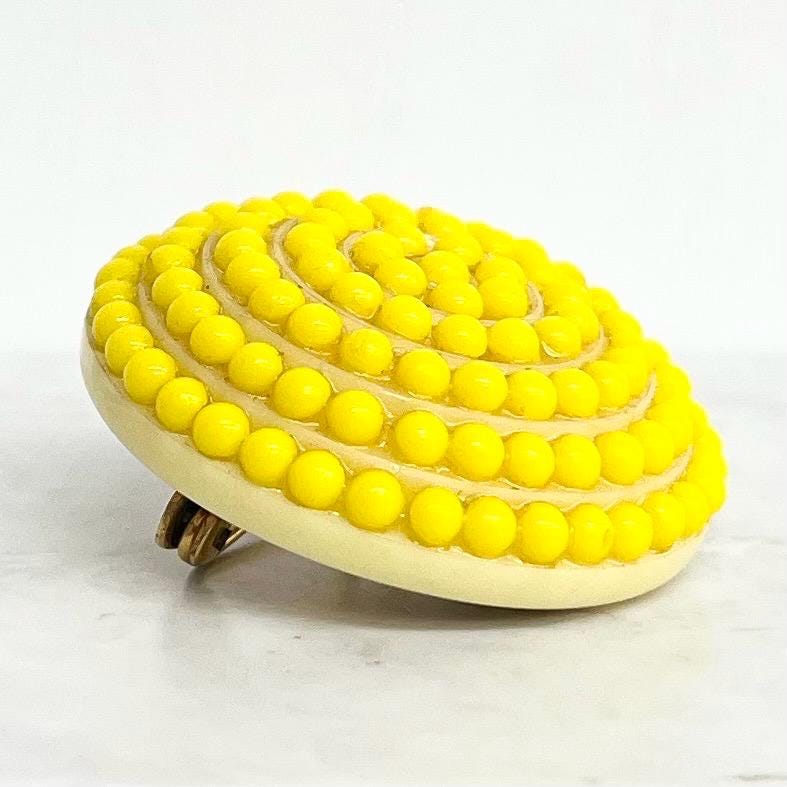 Vintage Unusual Yellow Glass Ringed Cabochon Brooch MillyOliverVintage
