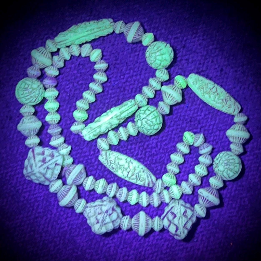 Vintage Max Neiger Cream Uranium Glass Bead Necklace, Egyptian Revival Jewellery 22” Long MillyOliverVintage