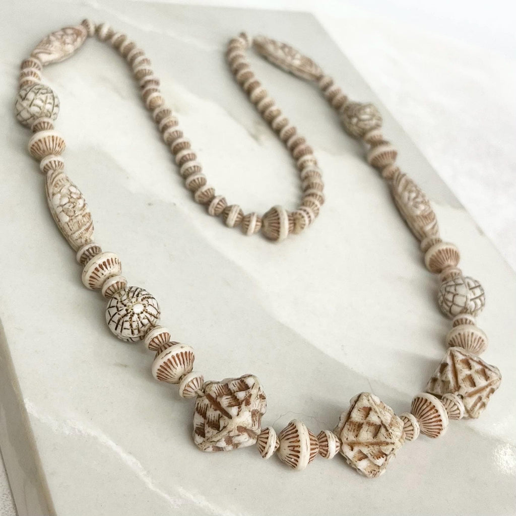 Vintage Max Neiger Cream Uranium Glass Bead Necklace, Egyptian Revival Jewellery 22” Long MillyOliverVintage