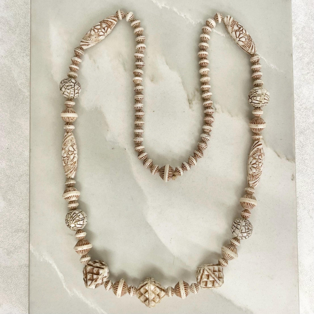 Vintage Max Neiger Cream Uranium Glass Bead Necklace, Egyptian Revival Jewellery 22” Long MillyOliverVintage