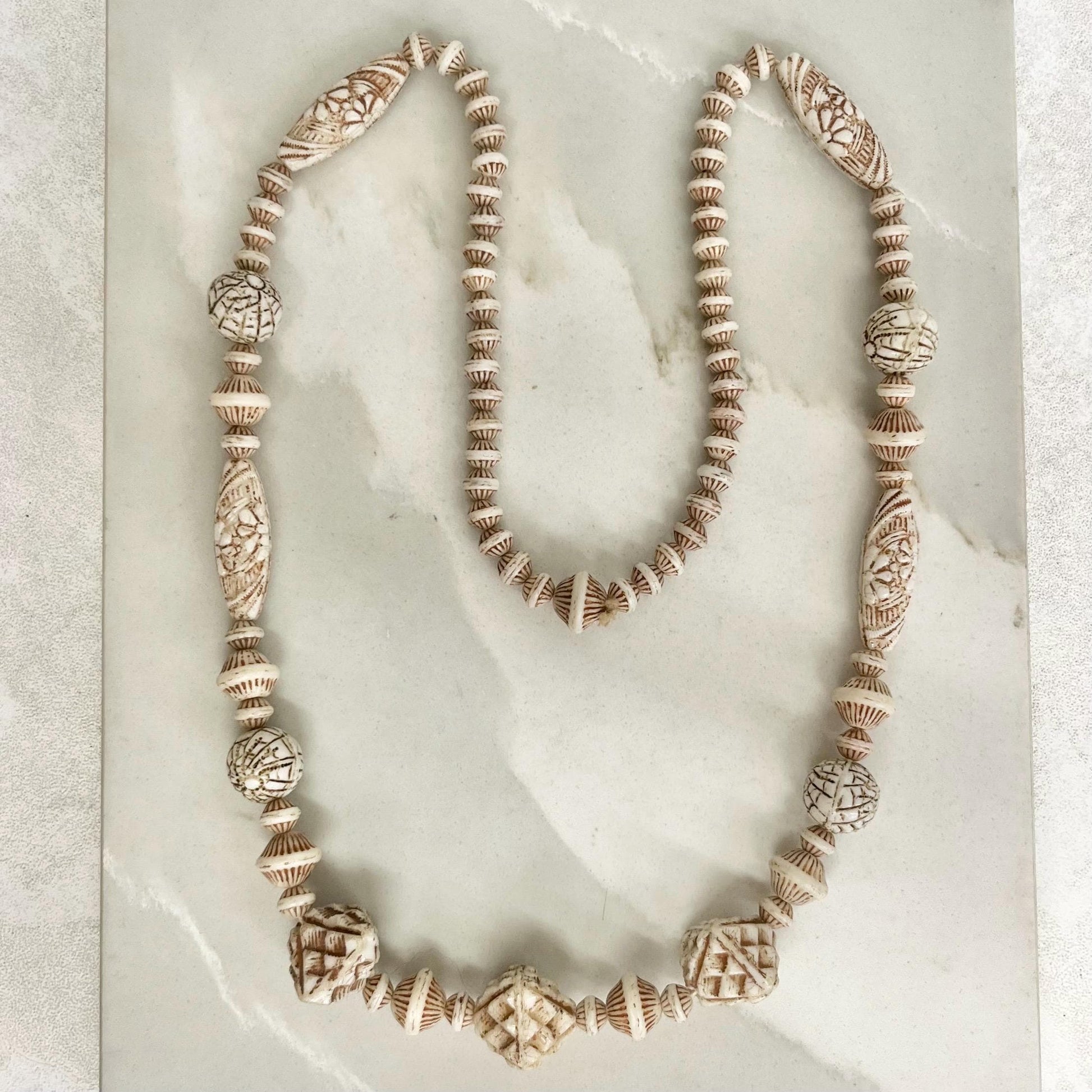 Vintage Max Neiger Cream Uranium Glass Bead Necklace, Egyptian Revival Jewellery 22” Long MillyOliverVintage