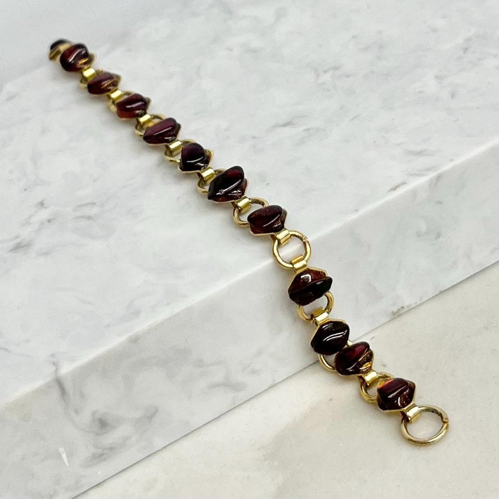 Vintage Garnet Nugget Gemstone Gold Tone 1970’s Stone Bracelet Semi Precious Costume Jewellery 8” MillyOliverVintage