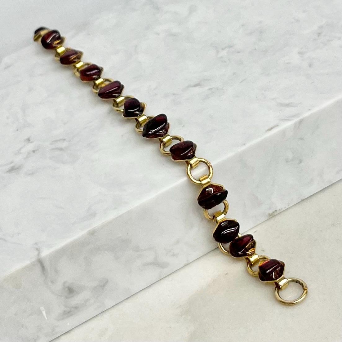 Vintage Garnet Nugget Gemstone Gold Tone 1970’s Stone Bracelet Semi Precious Costume Jewellery 8” MillyOliverVintage