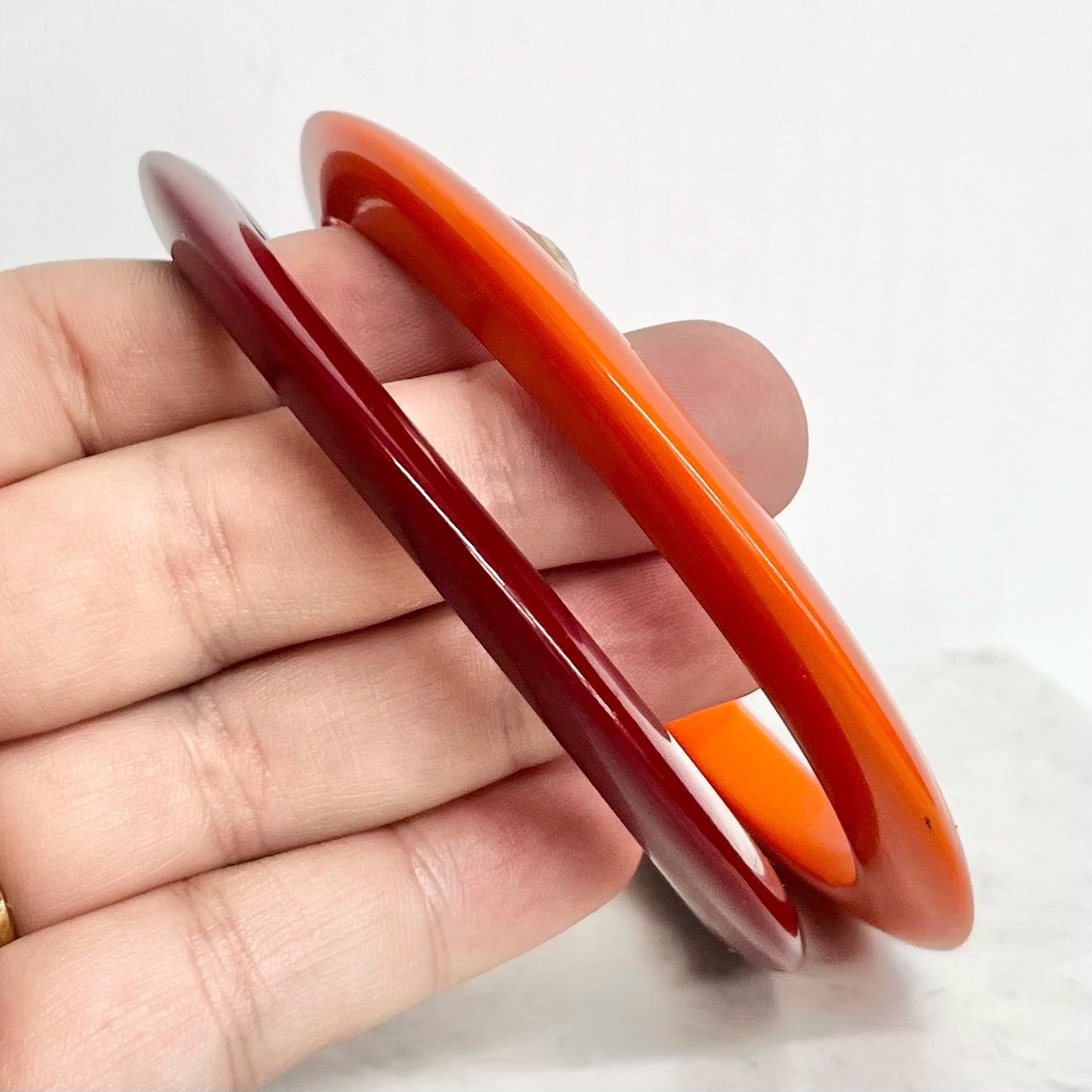 Pair of Bakelite Bangles Cherry Amber Bakelite and Orange Mid Century MillyOliverVintage