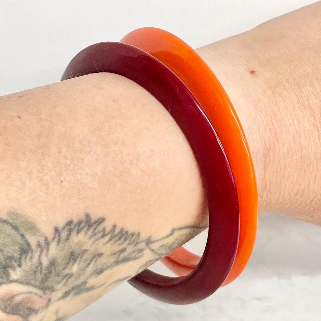Pair of Bakelite Bangles Cherry Amber Bakelite and Orange Mid Century MillyOliverVintage