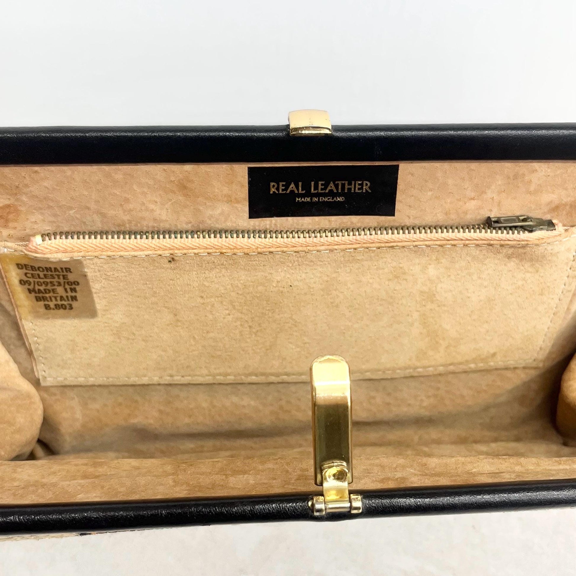 Vintage Real Leather Debonair Snakeskin Effect Large Clutch Bag with a Long Chain Strap Black & Tan MillyOliverVintage