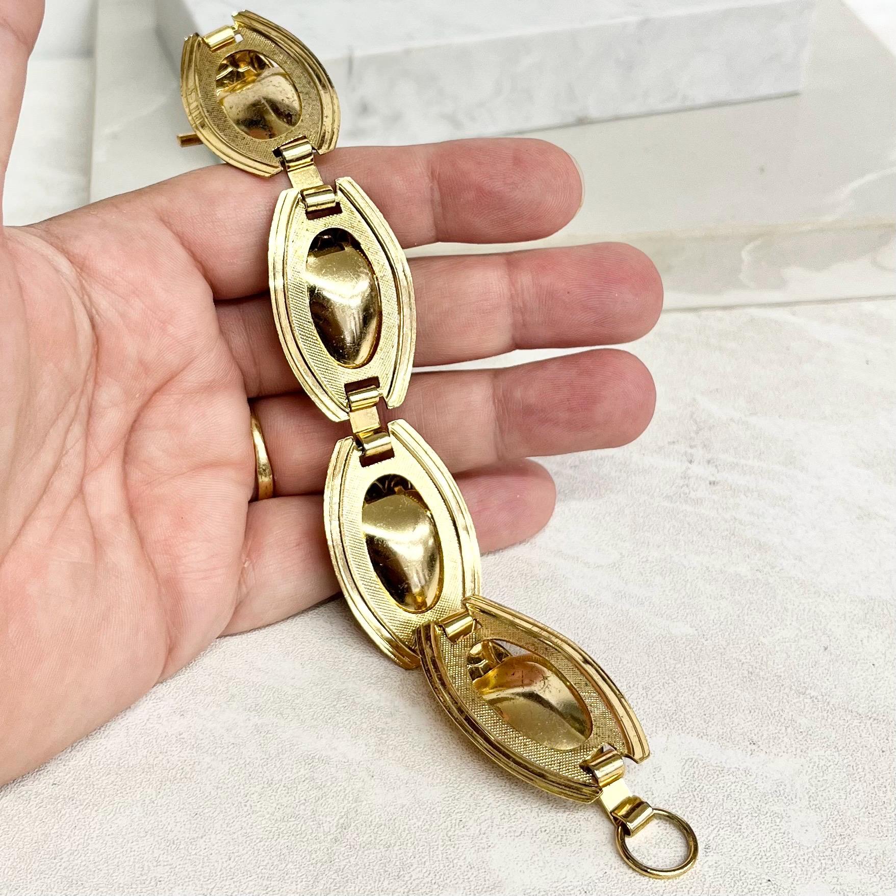 Vintage Unusual 1970’s Bracelet Gold Plate with Topaz Coloured Glass Stones Fabulous Modernist Design with a Toggle Clasp MillyOliverVintage