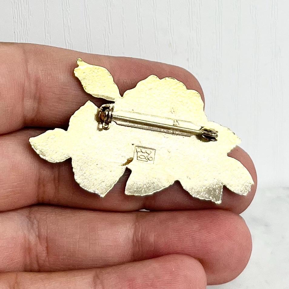 Vintage Gold Tone Cloisonne Enamel Red Rose Brooch Excellent Quality Costume Jewellery Statement Piece MillyOliverVintage