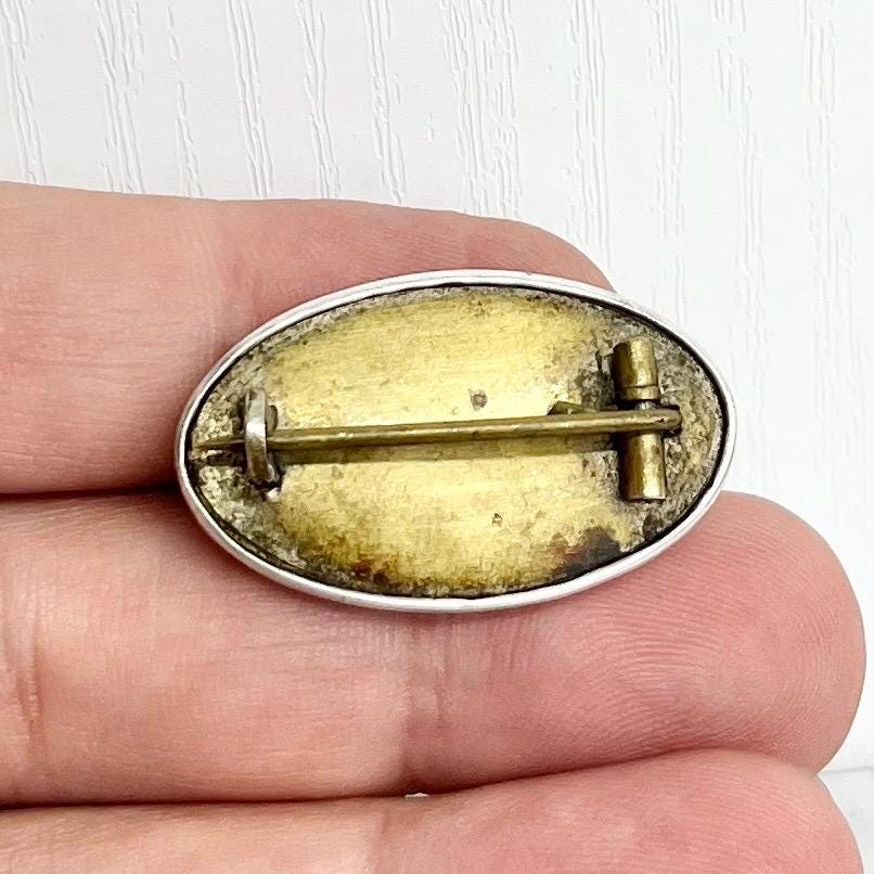 Antique 1930’s Oval Sterling Silver Mounted Yellow Guilloche Enamel Brooch MillyOliverVintage
