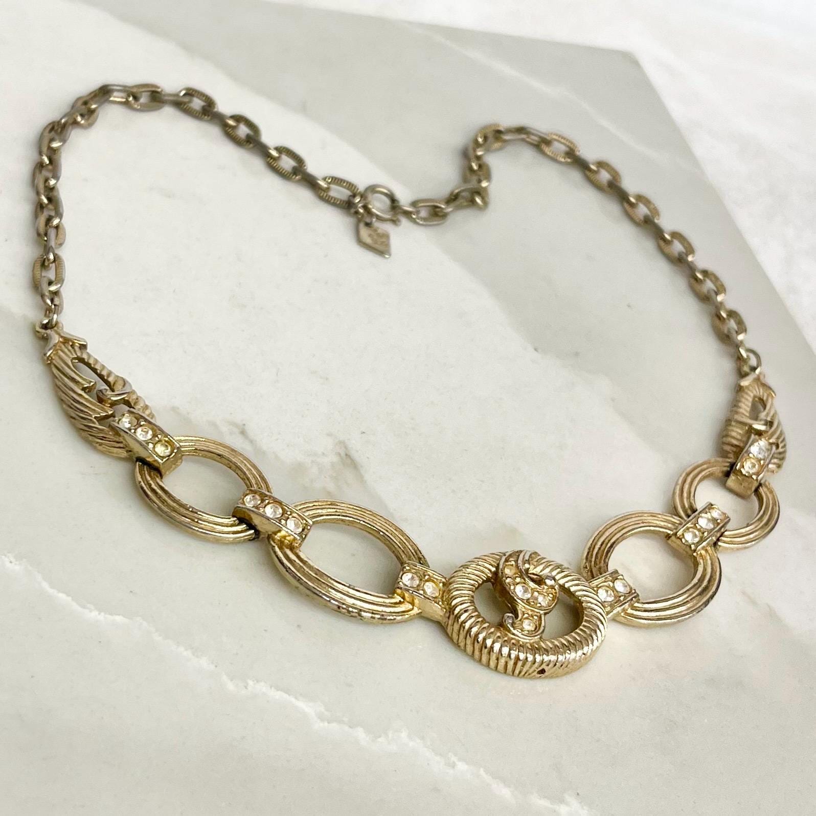 Vintage Sarah Coventry Diamante Crystal Gold Tone Collar Necklace 16” Long MillyOliverVintage
