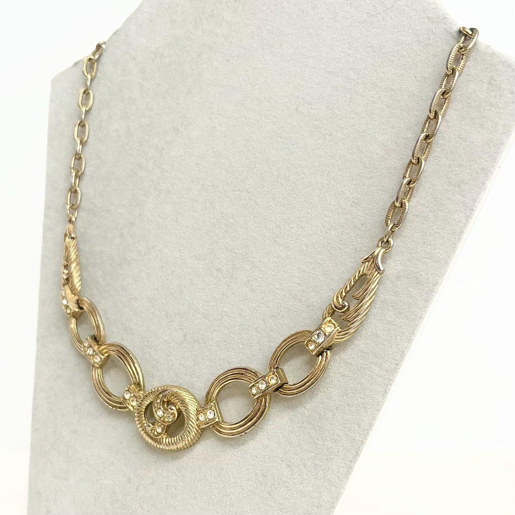 Vintage Sarah Coventry Diamante Crystal Gold Tone Collar Necklace 16” Long MillyOliverVintage