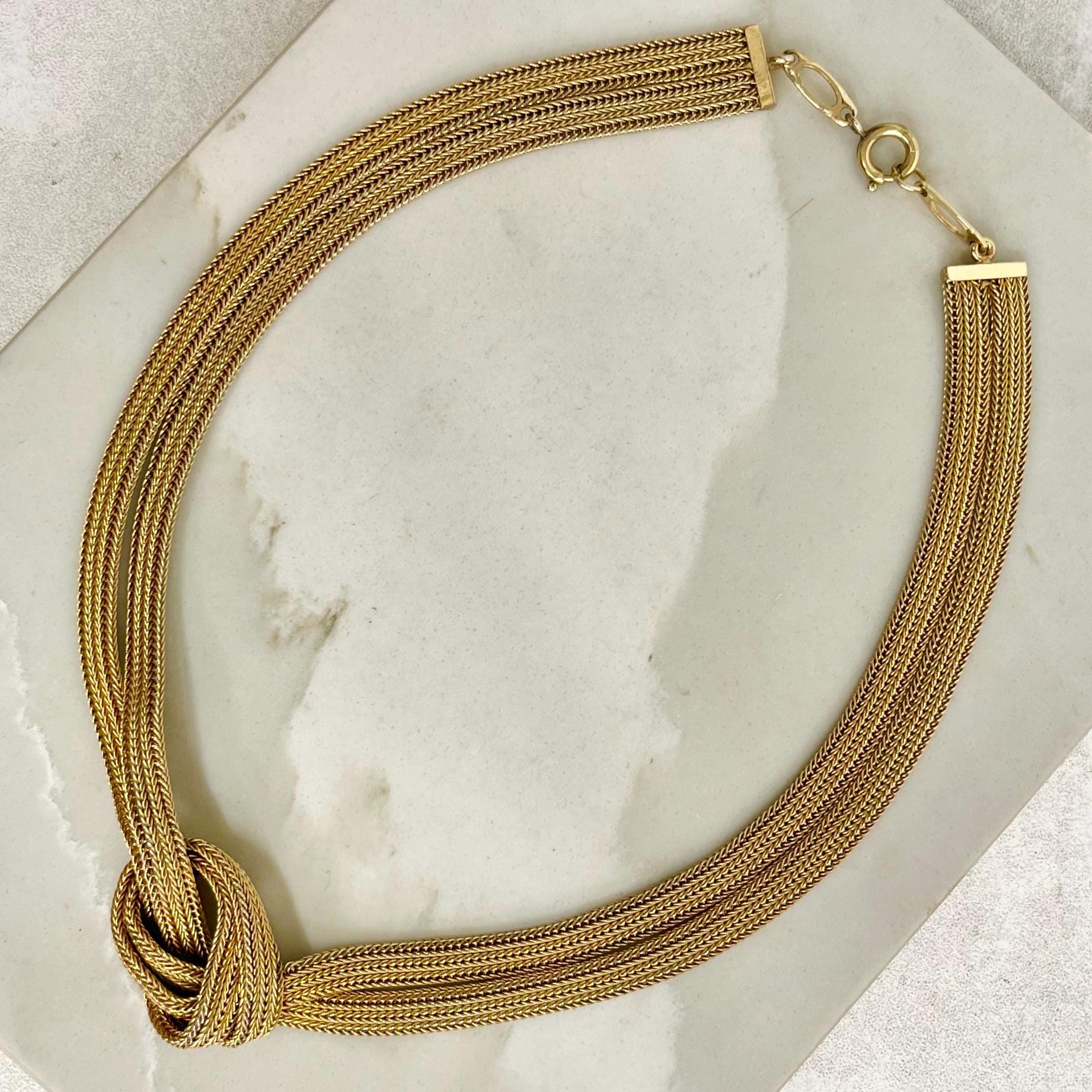 Vintage Mesh Two Strand Knotted Necklace 16” Long Gold Tone 1970’s - 1980’s Statement Power Chain MillyOliverVintage