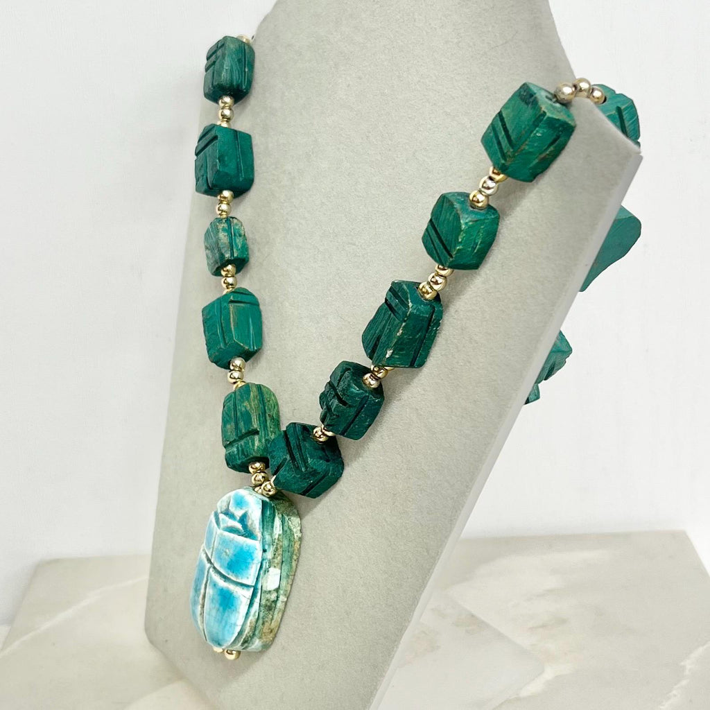 Vintage Turquoise Style Scarab Beetle Necklace : Egyptian Revival MillyOliverVintage